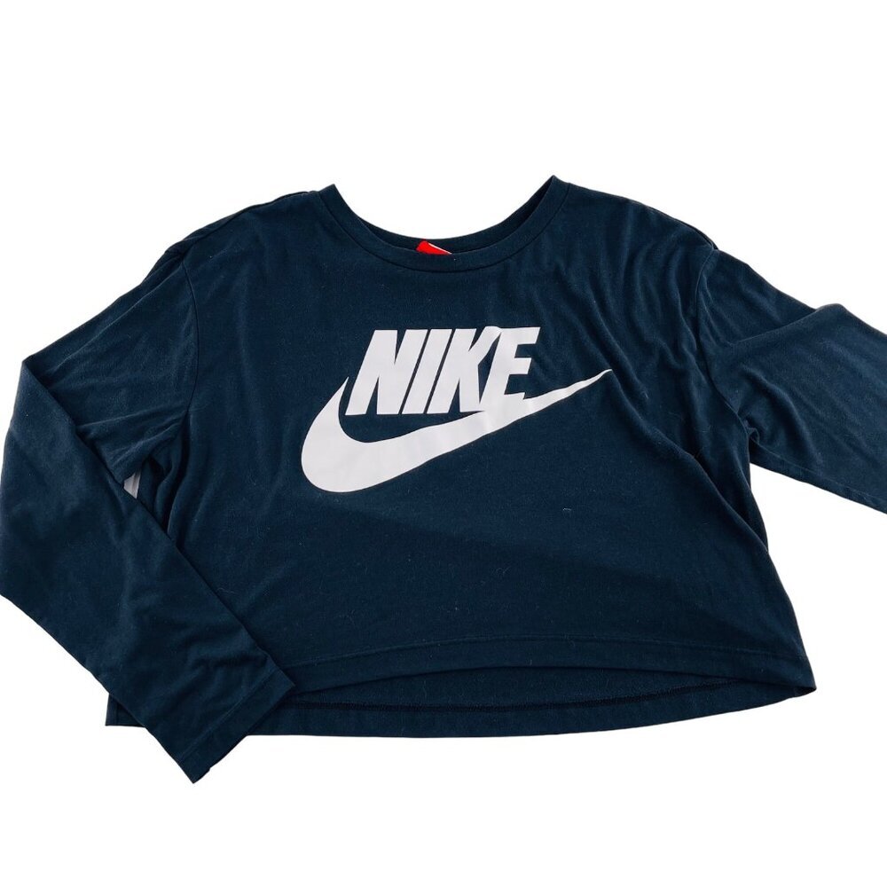 Nike Womens Cropped Long Sleeve Navy Blue‎ Shirt Size S